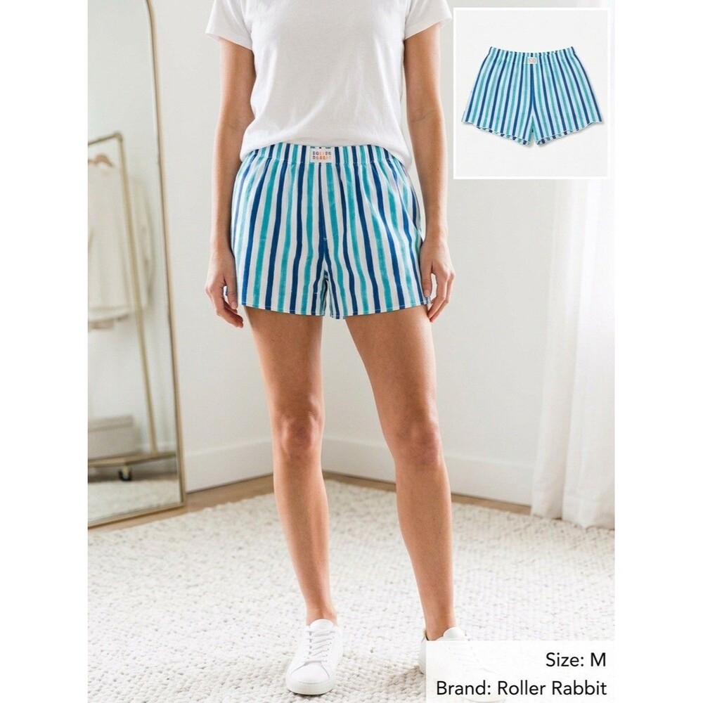 Roller Rabbit Women's Blue White Stripe Boxer Shorts Med NWT sleepwear